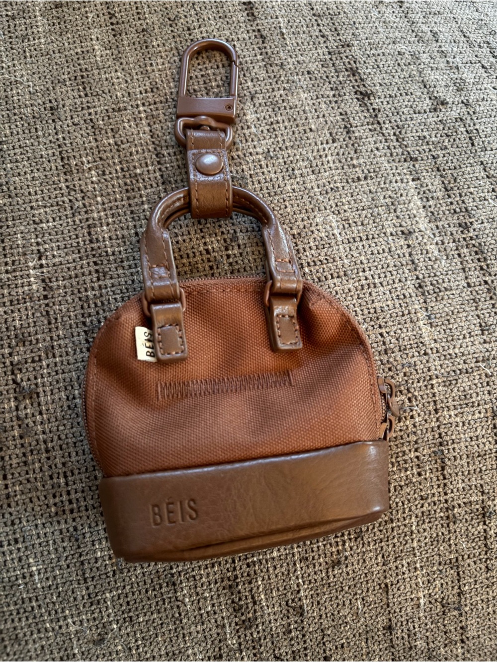 BEIS Brown Mini Weekender Bag Charm Keychain Pouch